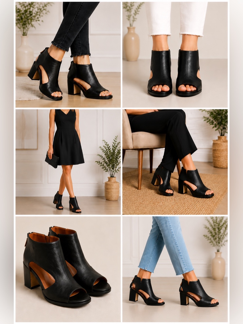 Gentle Souls Charlene Black Leather Cutout Peep Toe Heels 8M